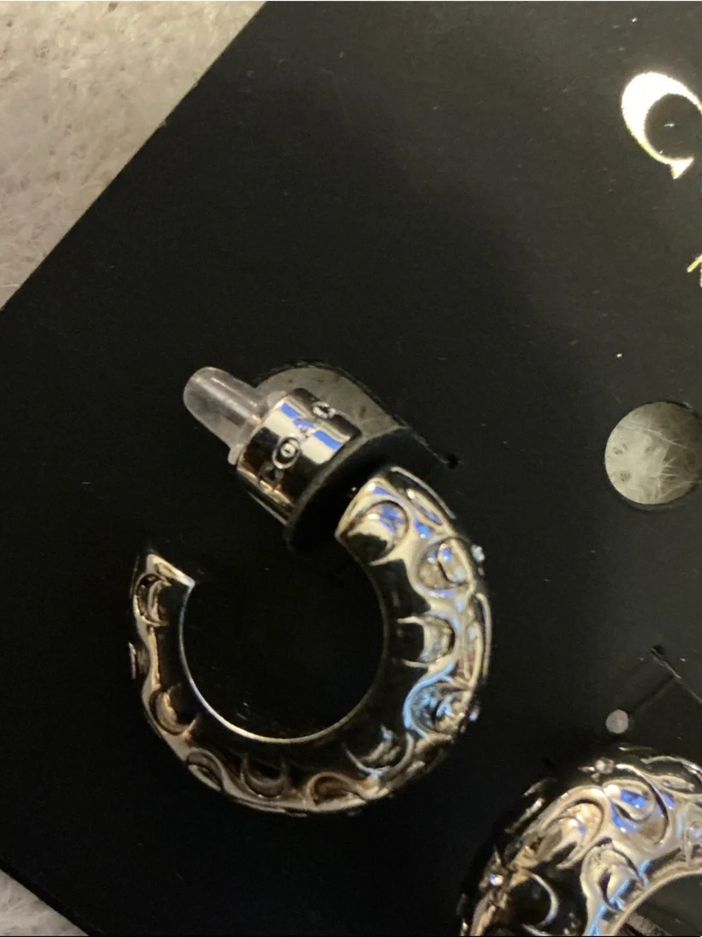 Coach Silver-Tone Engraved Hoop huggie Earrings - Picture 3 of 5